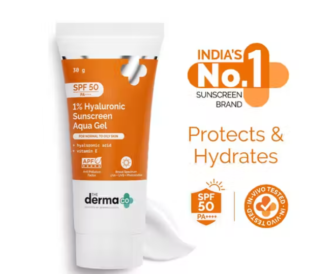 The Derma Co Sunscreen - SPF 50 PA++++ 1% Hyaluronic Sunscreen Oil-Free Matte Gel | Lightweight Safe & Effective | (80 g)