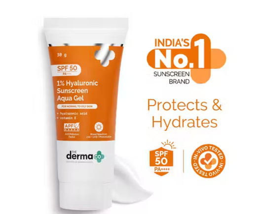 The Derma Co Sunscreen - SPF 50 PA++++ 1% Hyaluronic Sunscreen Oil-Free Matte Gel | Lightweight Safe & Effective | (80 g)